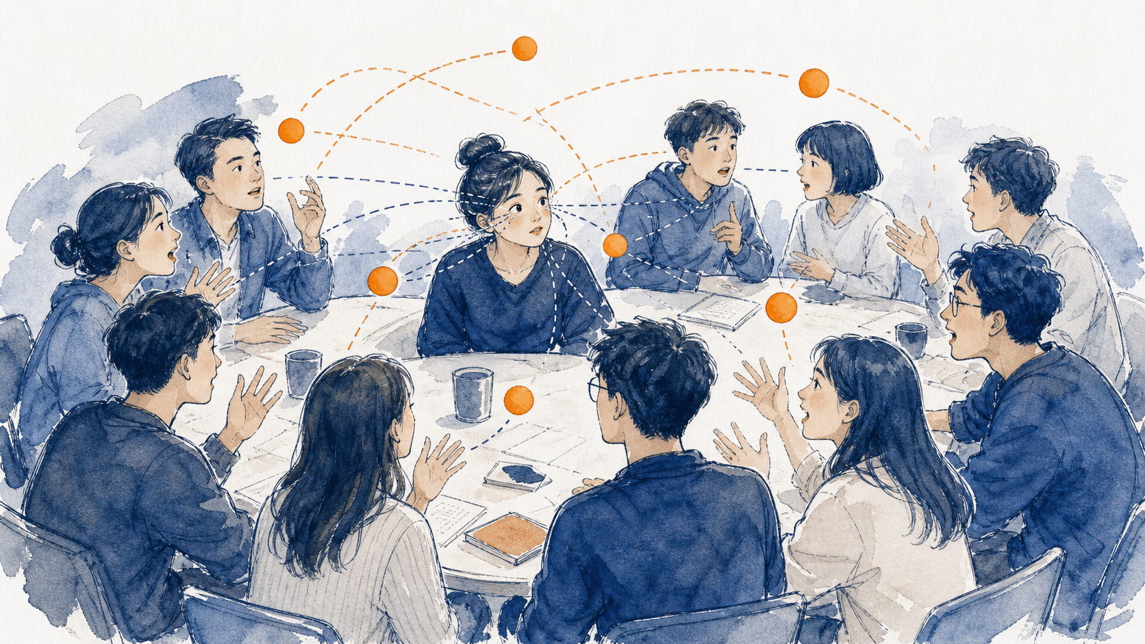 十个人六只球的多人沟通示意