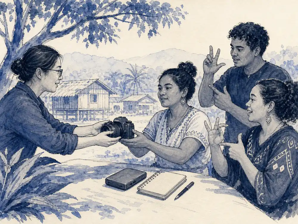 摄像机与研究笔记从大学研究者手中交到当地聋人团队